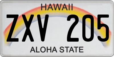 HI license plate ZXV205