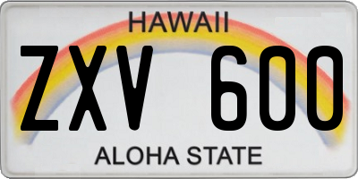 HI license plate ZXV600