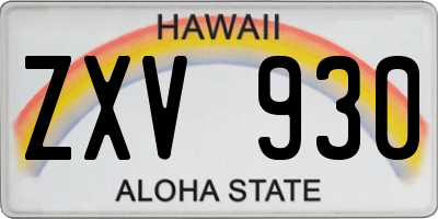 HI license plate ZXV930