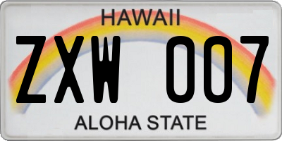 HI license plate ZXW007