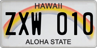 HI license plate ZXW010