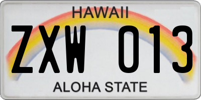 HI license plate ZXW013