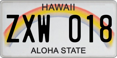 HI license plate ZXW018