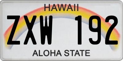 HI license plate ZXW192