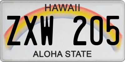 HI license plate ZXW205