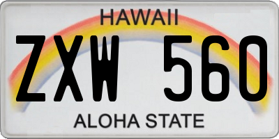 HI license plate ZXW560