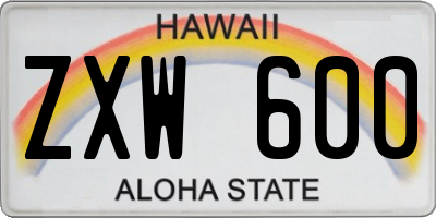 HI license plate ZXW600