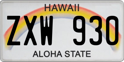 HI license plate ZXW930