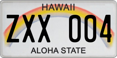 HI license plate ZXX004