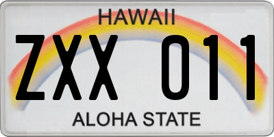 HI license plate ZXX011