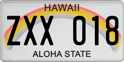 HI license plate ZXX018