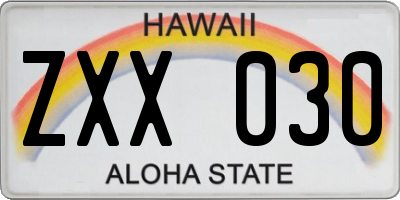 HI license plate ZXX030