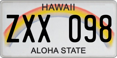 HI license plate ZXX098