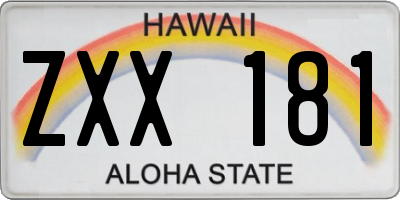 HI license plate ZXX181