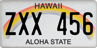 HI license plate ZXX456