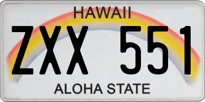 HI license plate ZXX551