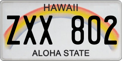 HI license plate ZXX802