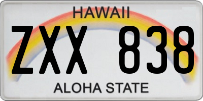 HI license plate ZXX838