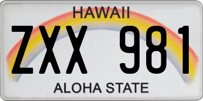 HI license plate ZXX981
