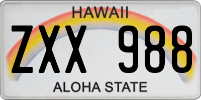HI license plate ZXX988