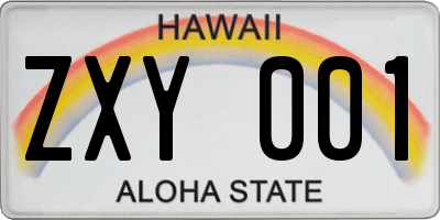 HI license plate ZXY001