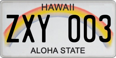 HI license plate ZXY003