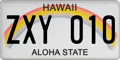 HI license plate ZXY010