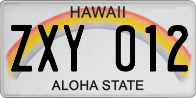 HI license plate ZXY012