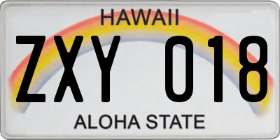 HI license plate ZXY018