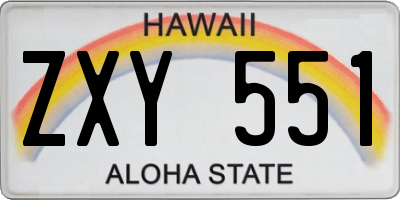 HI license plate ZXY551
