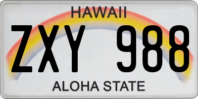 HI license plate ZXY988
