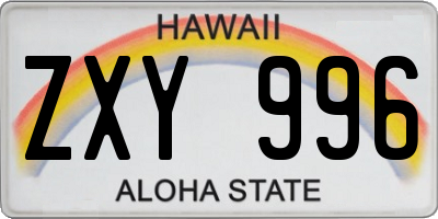 HI license plate ZXY996