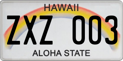 HI license plate ZXZ003
