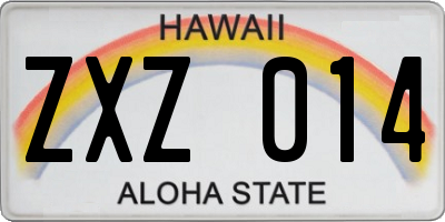 HI license plate ZXZ014