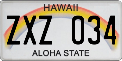 HI license plate ZXZ034