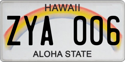 HI license plate ZYA006
