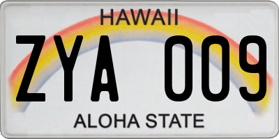 HI license plate ZYA009