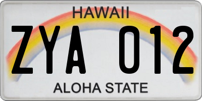 HI license plate ZYA012