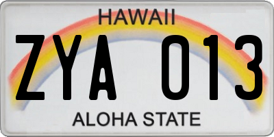 HI license plate ZYA013
