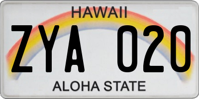 HI license plate ZYA020