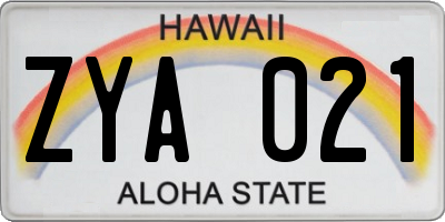 HI license plate ZYA021