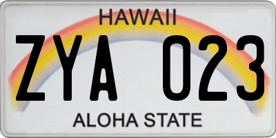 HI license plate ZYA023