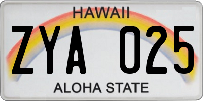 HI license plate ZYA025