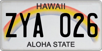 HI license plate ZYA026