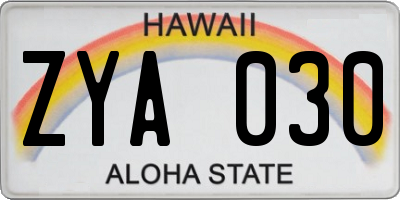 HI license plate ZYA030