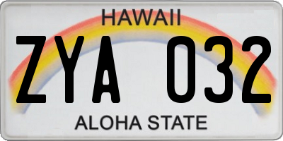 HI license plate ZYA032