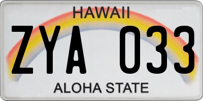 HI license plate ZYA033