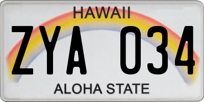 HI license plate ZYA034