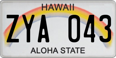 HI license plate ZYA043