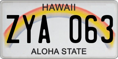 HI license plate ZYA063